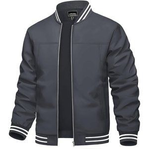 Men's Lightweight Casual Spring Fall  Zip Up  Bomber Jacket with Pocket